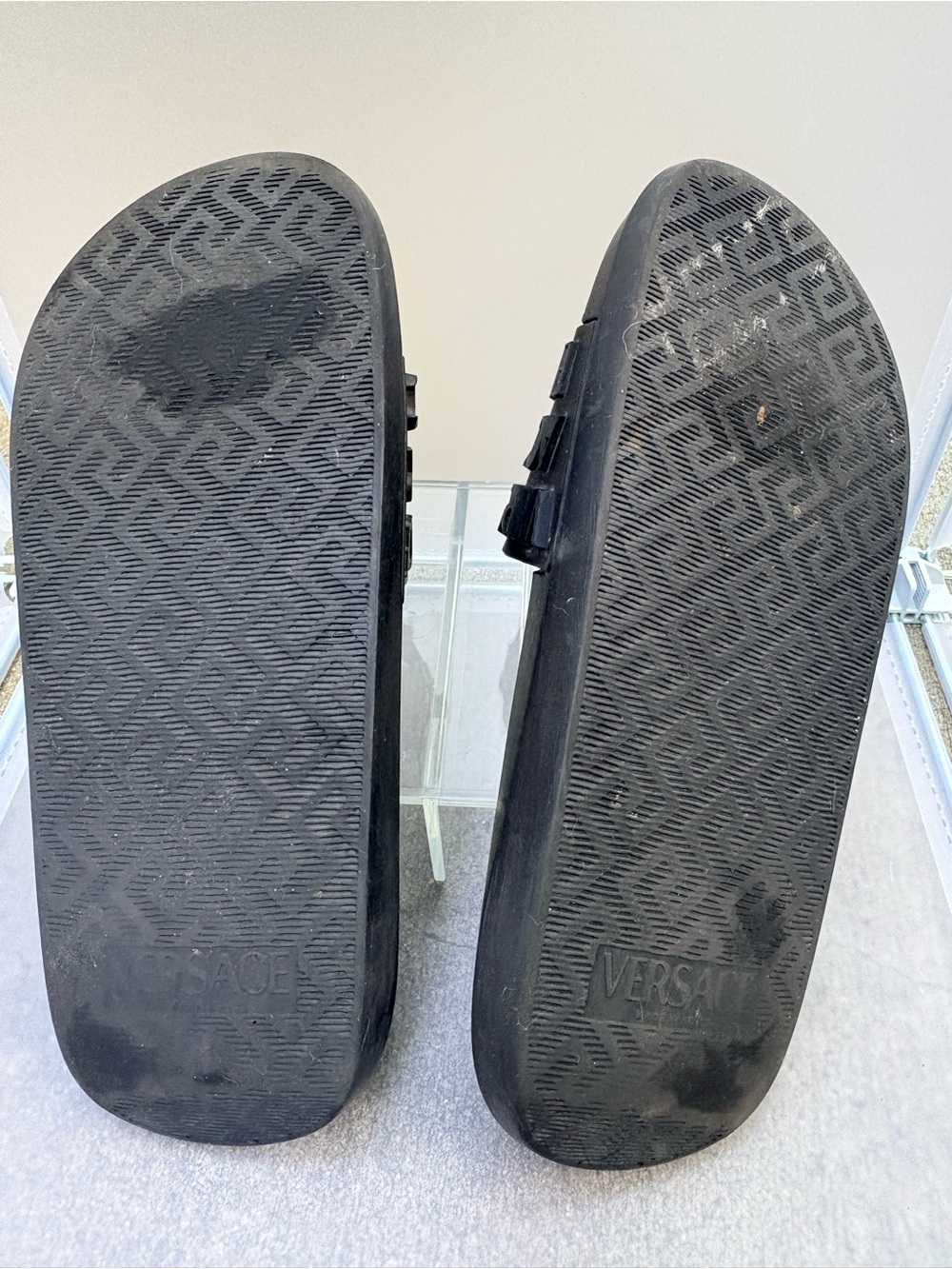 Versace  All Over Logo - Black - Rubber Slide Sandals Slip On Shoes - Size 7-7.5 - Picture 10 of 12